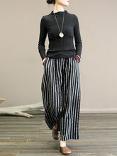 Linen Striped  Wide Leg Pants